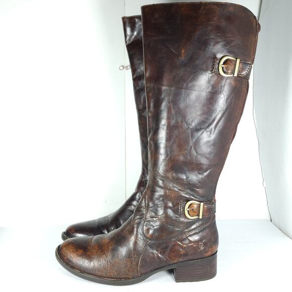 Born Women's Gibb US9M Distress Brown Leather Wide Calf Riding Equestrian Boots - Picture 2 of 16